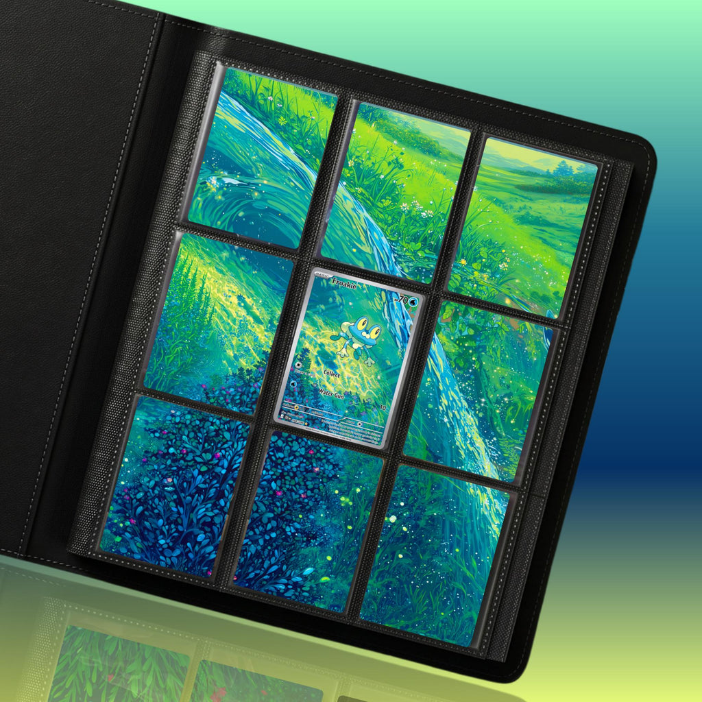 Froakie extended binder artwork displayed in a 9 pocket Pokémon binder.