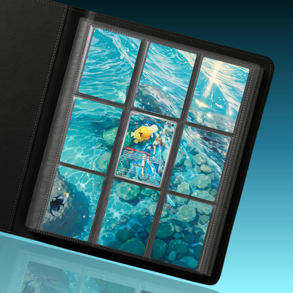 Misty’s Psyduck extended binder artwork displayed in a 9 pocket Pokémon binder.