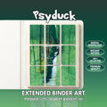 Extended binder art cover featuring Psyduck Card in a 3×3 binder layout, with framed artwork accents and digital download labels.