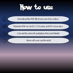 How to use instructions for printable Xerneas extended binder art, showing steps for downloading, printing, cutting and inserting the artwork to your binder.