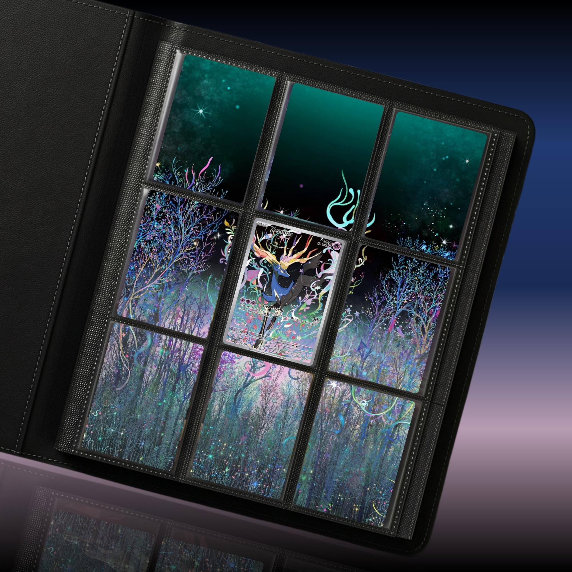 Xerneas extended binder artwork displayed in a 9 pocket Pokémon binder.