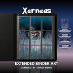 Extended binder art cover featuring Xerneas Card in a 3×3 binder layout, with framed artwork accents and digital download labels.