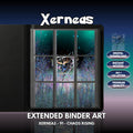 Extended binder art cover featuring Xerneas Card in a 3×3 binder layout, with framed artwork accents and digital download labels.