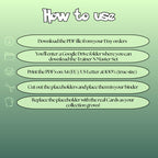 Trainer N cards digital download instructions explaining how to print, cut, and place placeholders in a Pokémon binder.