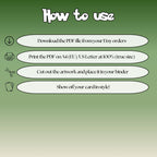 How to use instructions for printable Charmander extended binder art, showing steps for downloading, printing, cutting and inserting the artwork to your binder.