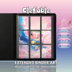 Extended binder art cover featuring Mega Clefable Card in a 3×3 binder layout, with framed artwork accents and digital download labels.