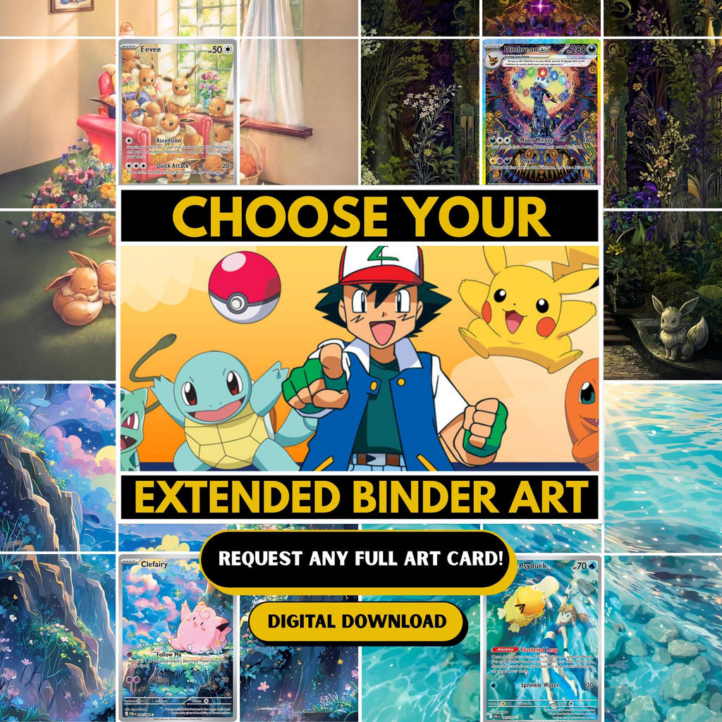 Custom Pokémon extended binder art request listing cover with colorful title design