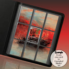 Dark red sunset extended binder art around a Pokémon Scizor full art card in a 9-slot page