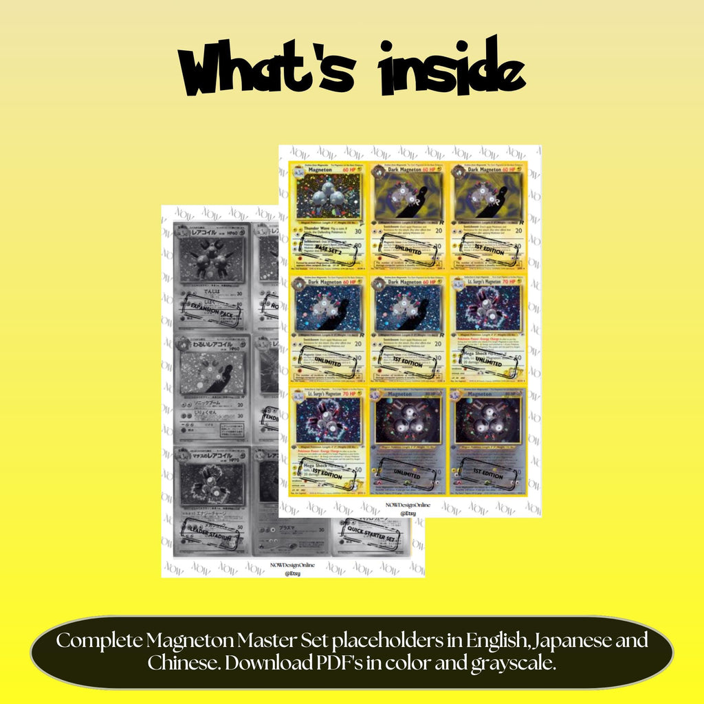Magneton binder pages set overview showing the included Pokémon cards to print and cut for your binder sleeves.