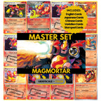 Magmortar binder pages set showing grayscale and color Pokémon cards, designed as a digital download to complete a collector’s binder.