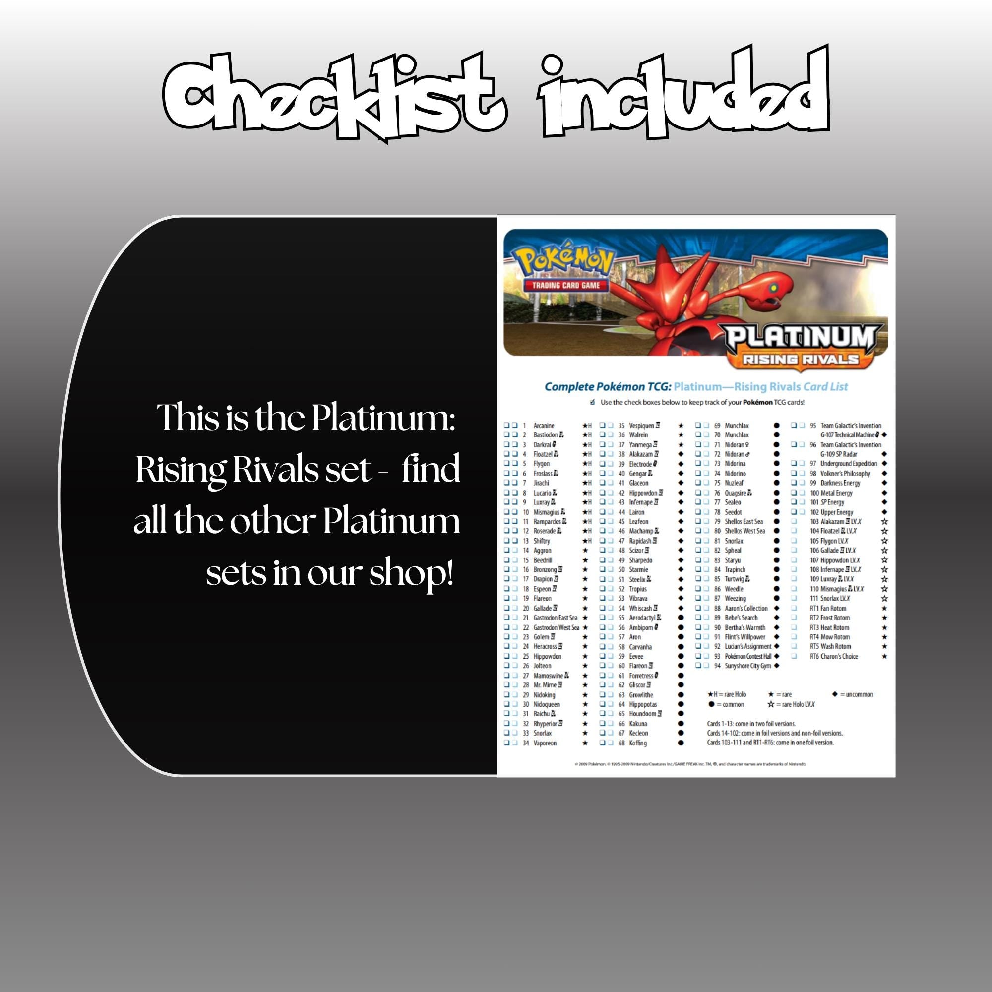 Example of the checklist that’s included to see which cards are all in the Rising Rivals set from the Platinum Series.