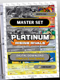 Platinum: Rising Rivals master set binder page showing grayscale and color Pokémon cards, designed as a digital download with checklist to complete a collector’s binder.