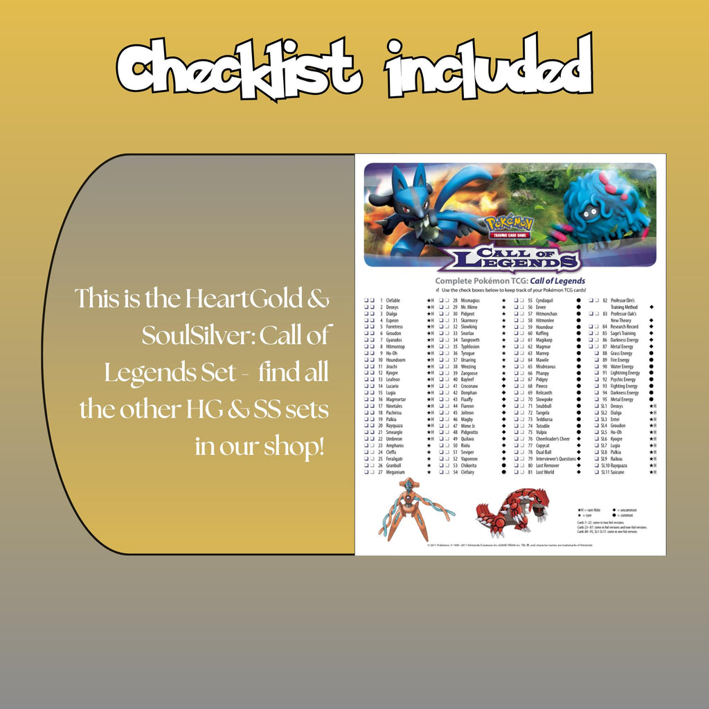 Example of the checklist that’s included to see which cards are all in the Call of Legends set from the HeartGold & SoulSilver Series.