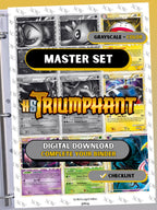 HeartGold & SoulSilver: Triumphant master set binder page showing grayscale and color Pokémon cards, designed as a digital download with checklist to complete a collector’s binder.