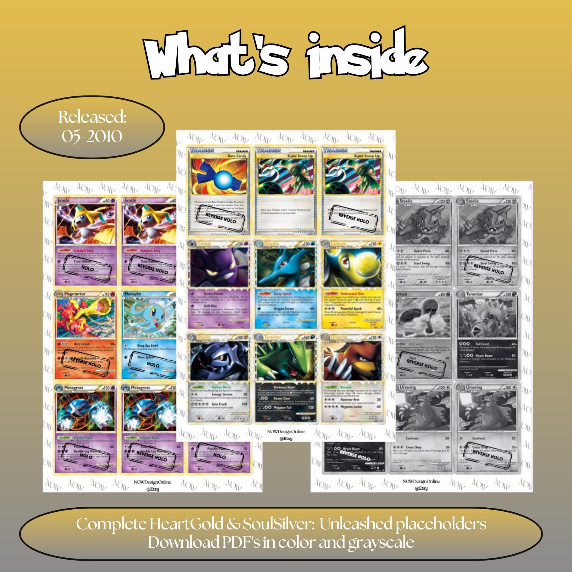 Unleashed master set overview showing the included Pokémon cards to print and a full color checklist for the Platinum binder.