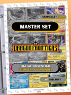 EX: Dragon Frontiers master set binder page showing grayscale and color Pokémon cards, designed as a digital download with checklist to complete a collector’s binder.