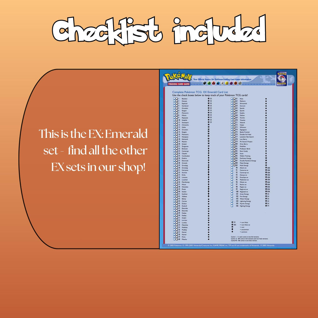 Example of the checklist that’s included to see which cards are all in the Emerald set from the EX Series.