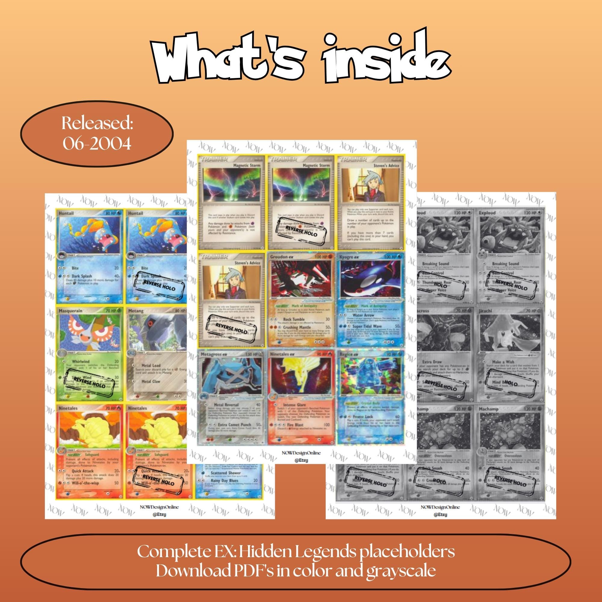 Hidden Legends master set overview showing the included Pokémon cards to print and a full color checklist for the EX binder.