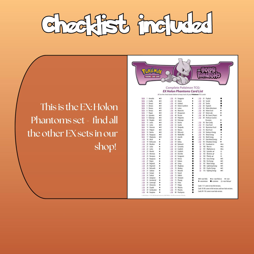 Example of the checklist that’s included to see which cards are all in the Holon Phantoms set from the EX Series.
