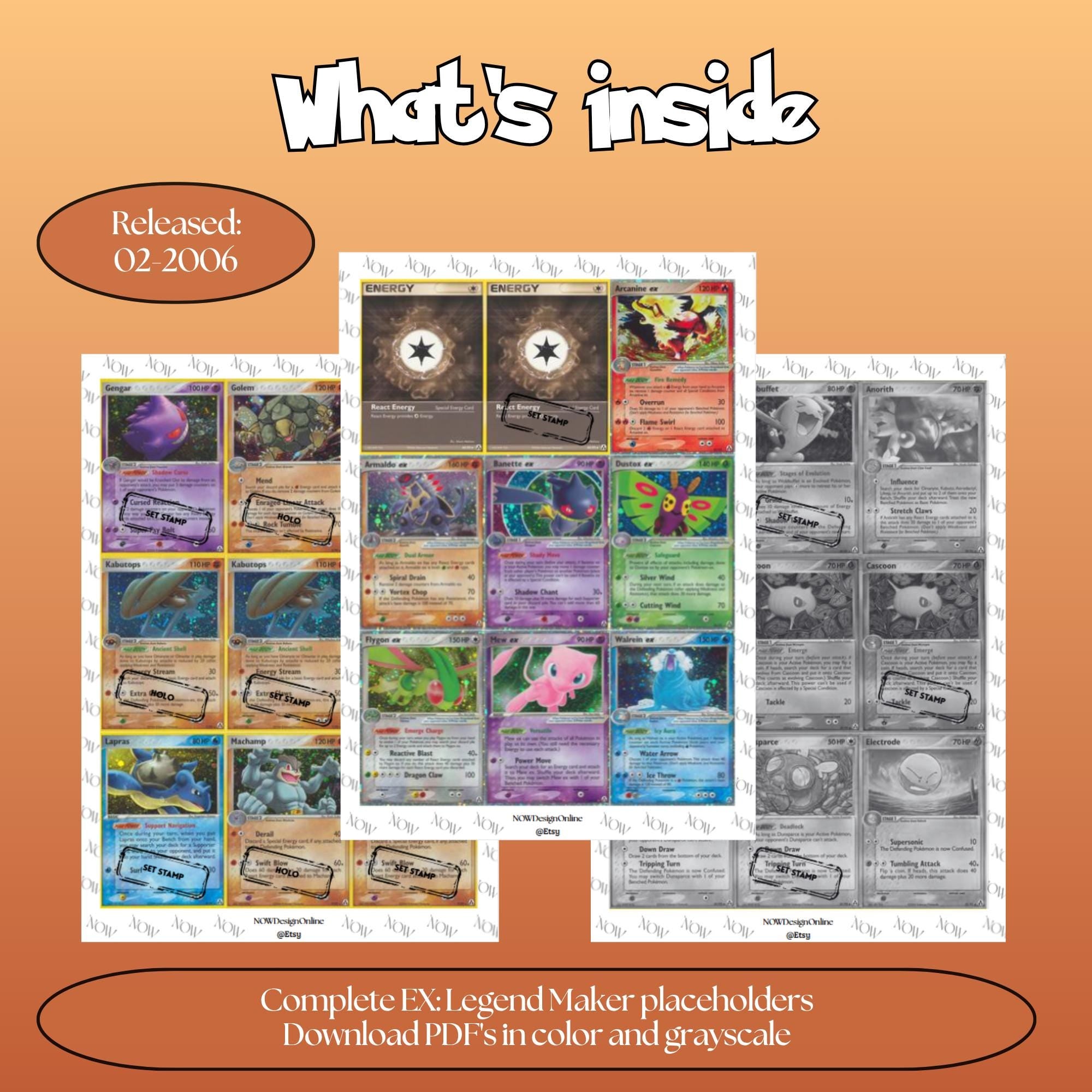 Legend Maker master set overview showing the included Pokémon cards to print and a full color checklist for the EX binder.