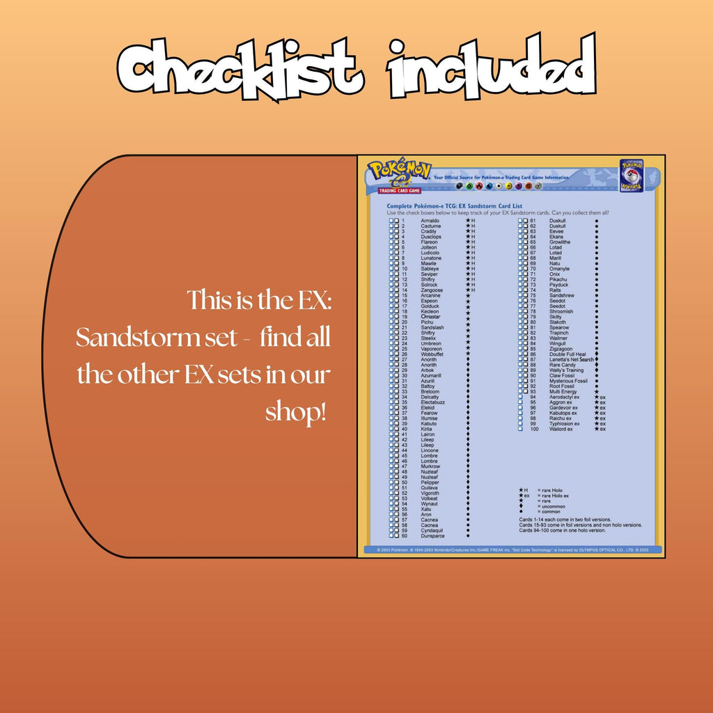 Example of the checklist that’s included to see which cards are all in the Sandstorm set from the EX Series.