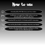 Dragons Exalted digital download instructions explaining how to print, cut, and place placeholders in a Pokémon binder.
