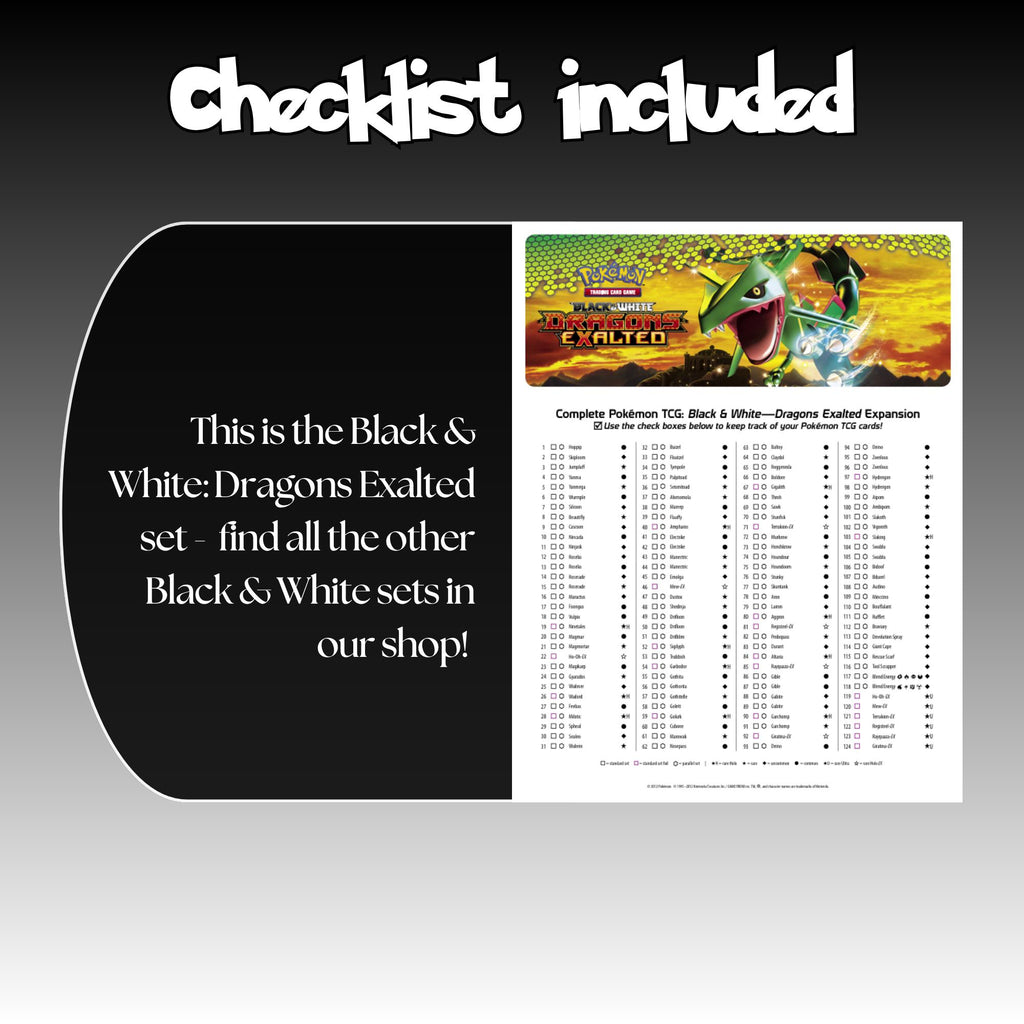 Example of the checklist that’s included to see which cards are all in the Dragons Exalted set from the Black & White Series.