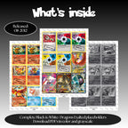 Dragons Exalted master set overview showing the included Pokémon cards to print and a full color checklist for the Black & White binder.