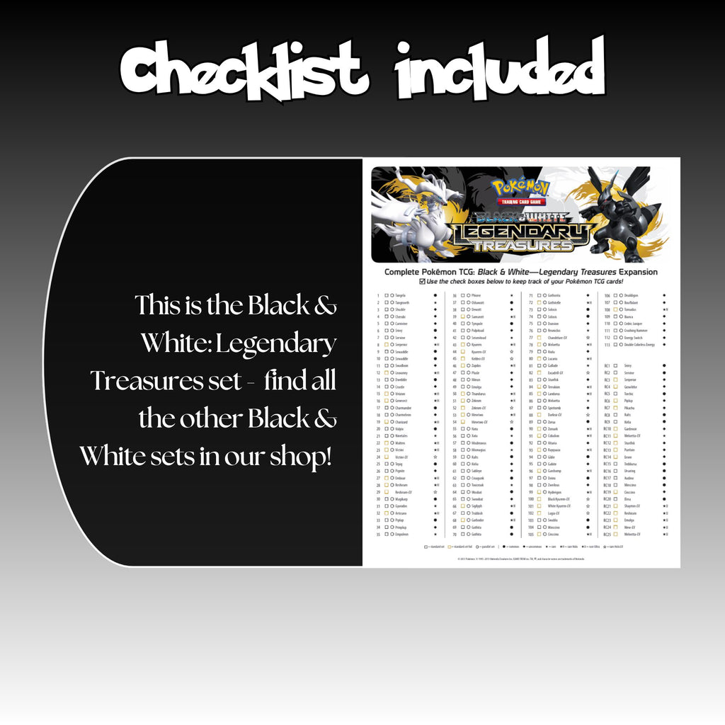 Example of the checklist that’s included to see which cards are all in the Legendary Treasures set from the Black & White Series.