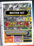 Black & White: Next Destinies master set binder page showing grayscale and color Pokémon cards, designed as a digital download with checklist to complete a collector’s binder.