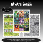 Next Destinies master set overview showing the included Pokémon cards to print and a full color checklist for the Black & White binder.