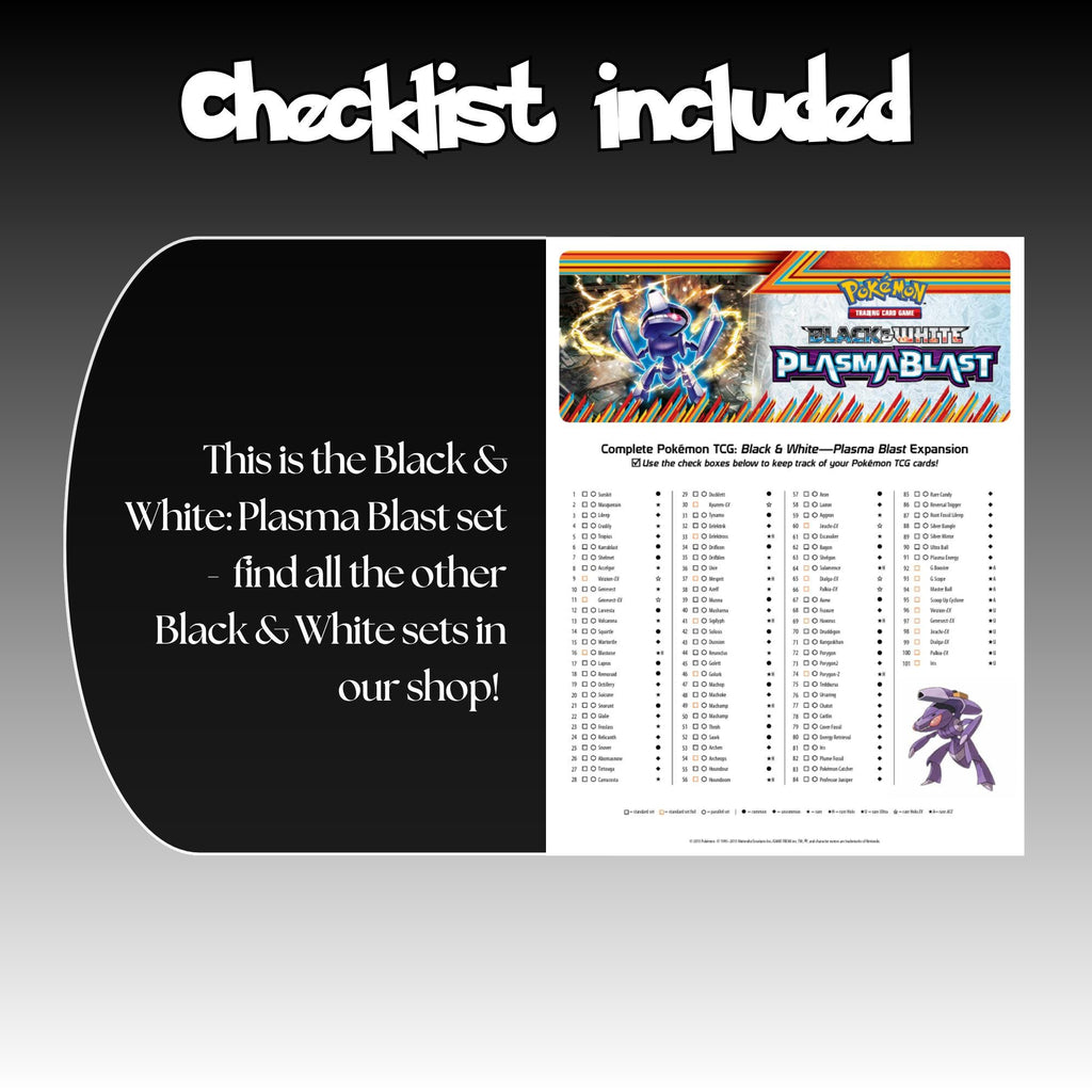 Example of the checklist that’s included to see which cards are all in the Plasma Blast set from the Black & White Series.