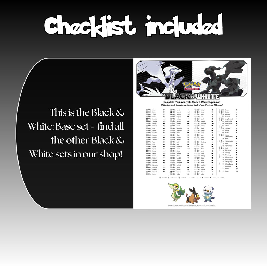 Example of the checklist that’s included to see which cards are all in the Black White Base set from the Black & White Series.