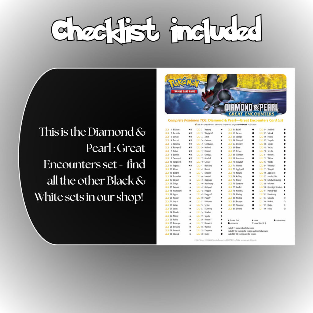 Example of the checklist that’s included to see which cards are all in the Great Encounters set from the Diamond & Pearl Series.