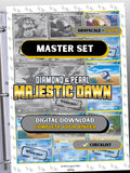 Diamond & Pearl: Majestic Dawn master set binder page showing grayscale and color Pokémon cards, designed as a digital download with checklist to complete a collector’s binder.