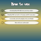 How to use instructions for printable Pikachu extended binder art, showing steps for downloading, printing, cutting and inserting the artwork to your binder.