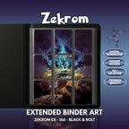 Extended binder art cover featuring Zekrom Card in a 3×3 binder layout, with framed artwork accents and digital download labels.