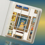Pikachu extended binder artwork displayed in a 9 pocket Pokémon binder, surrounded by miniature framed art pieces.