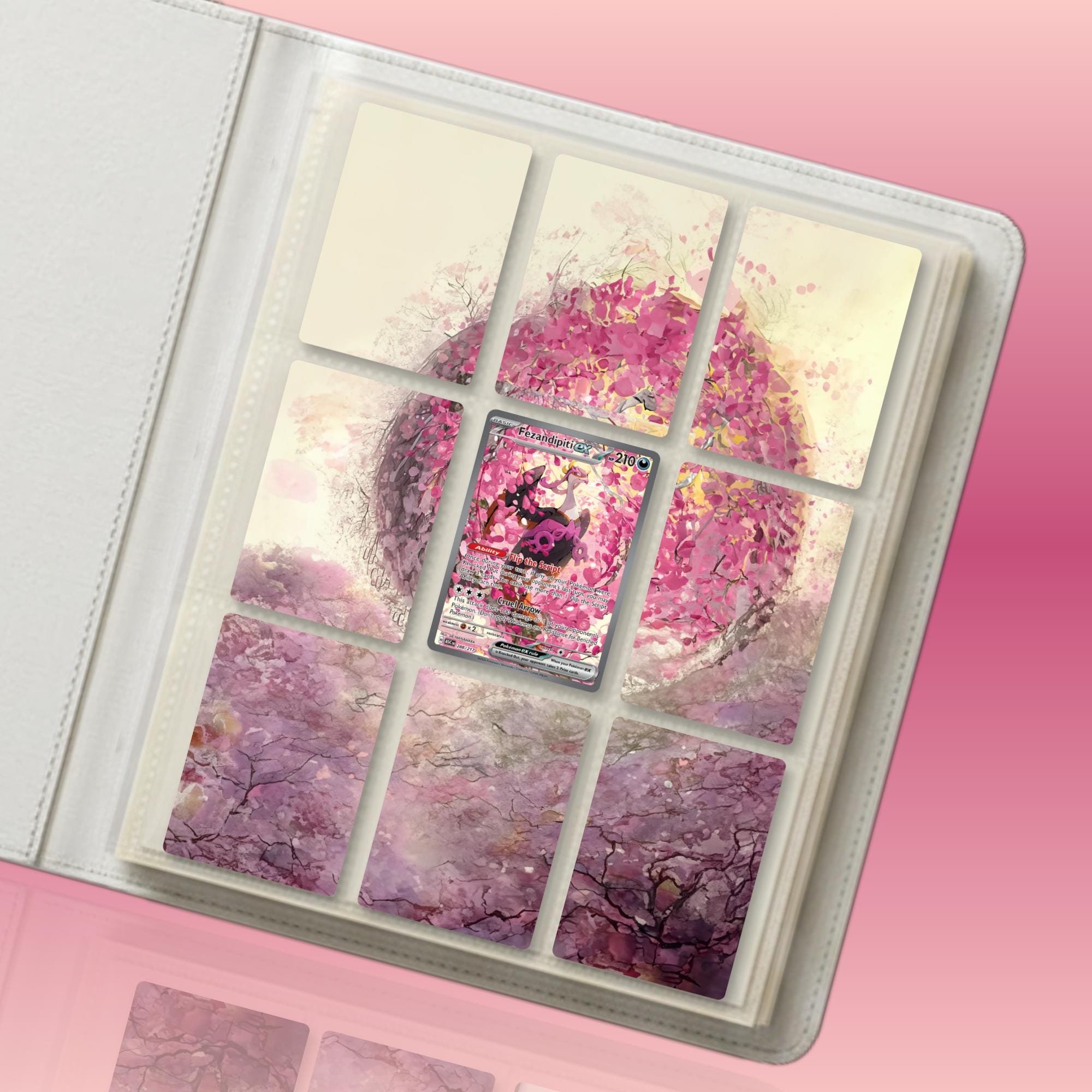 Fezandipiti extended binder artwork displayed in a 9 pocket Pokémon binder.