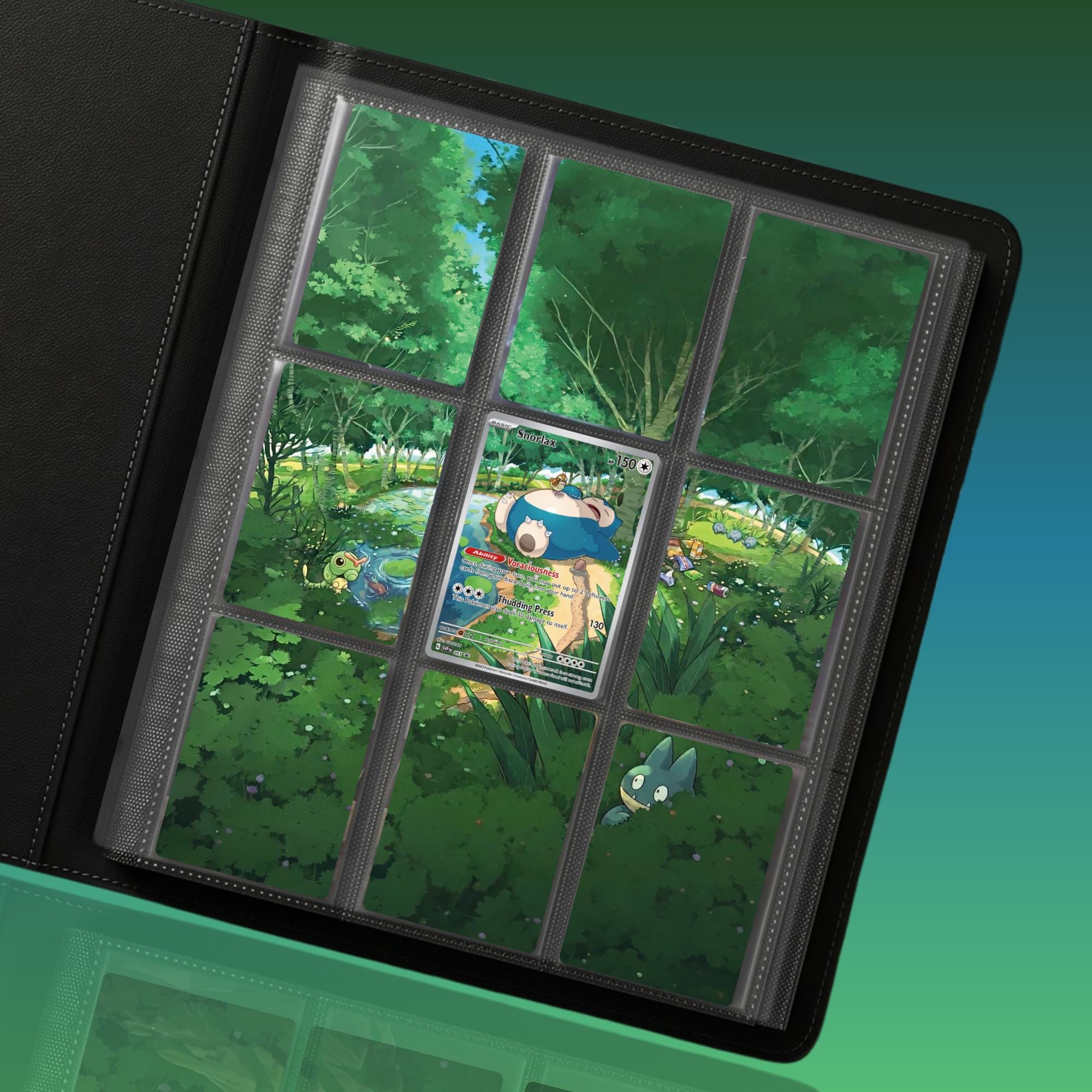 snorlax pokemon card binder and Friends Unofficial 9 Pocket Zippered 360 Sl Sunny Hobbies Snorlax Card Collection Binder (Vintage