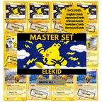 Elekid binder pages set showing grayscale and color Pokémon cards, designed as a digital download to complete a collector’s binder.