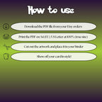 3.	How to use instructions for printable Gengar extended binder art, showing steps for downloading, printing, cutting and inserting the artwork to your binder.