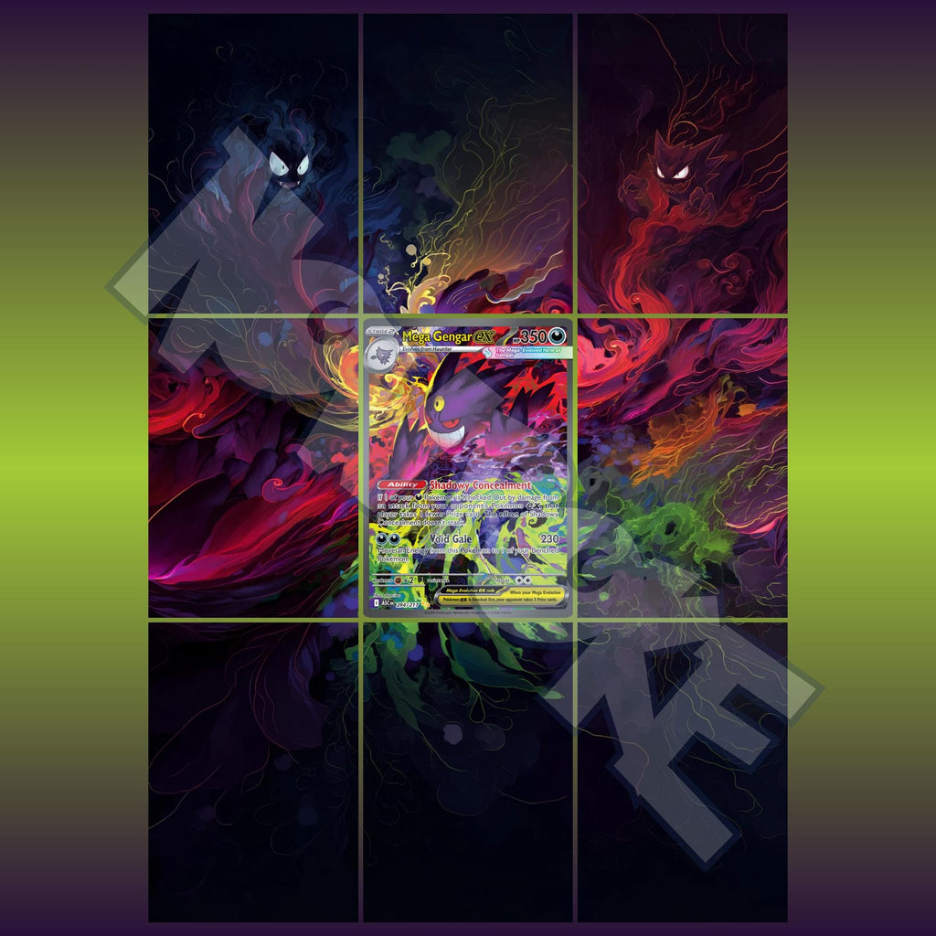 Gengar card displayed in extended binder artwork, styled as premium extended binder art for Pokémon collectors. Shows what you will receive as a PDF to download and print.
