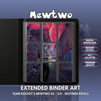 Extended binder art cover featuring Mewtwo Card in a 3×3 binder layout, with framed artwork accents and digital download labels.