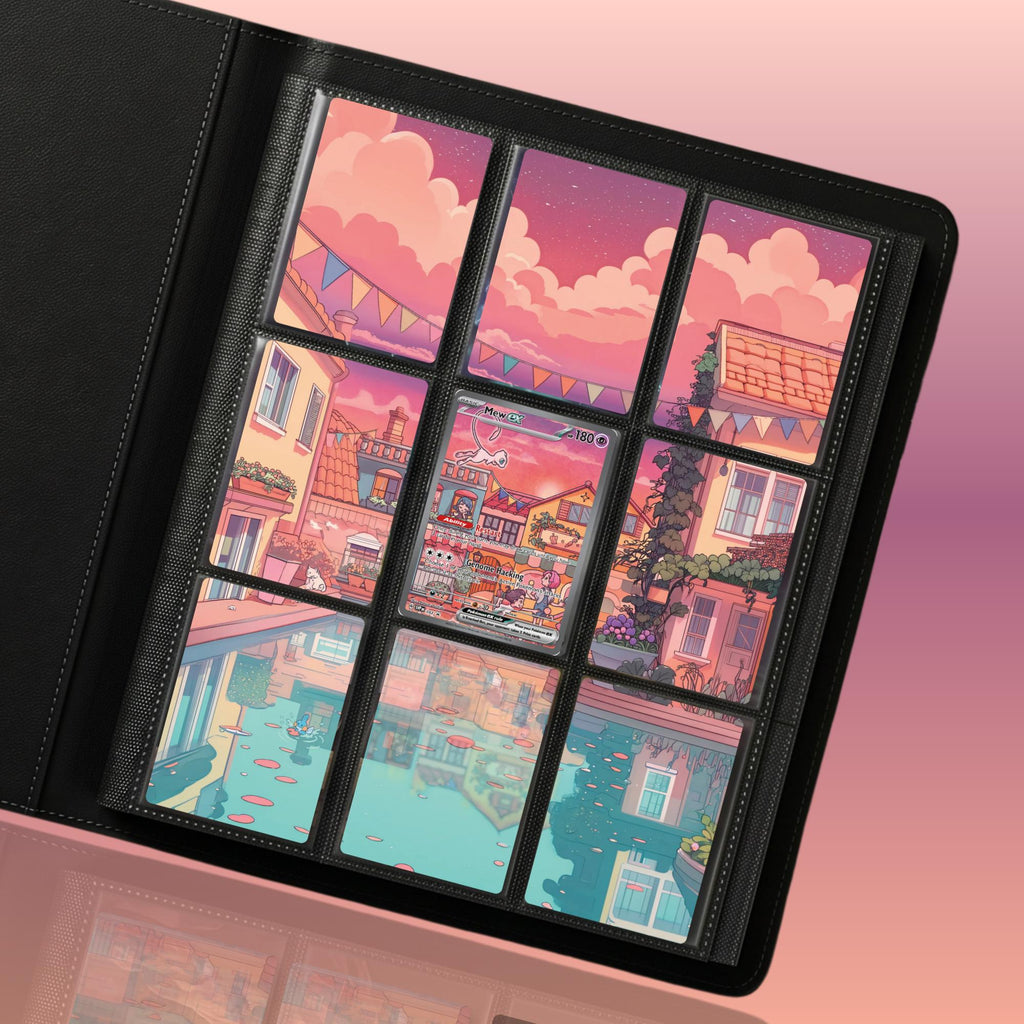 Mew extended binder artwork displayed in a 9 pocket Pokémon binder.