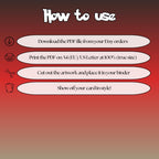 How to use instructions for printable Scizor extended binder art, showing steps for downloading, printing, cutting and inserting the artwork to your binder.