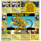 Electivire binder pages set showing grayscale and color Pokémon cards, designed as a digital download to complete a collector’s binder.