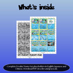 Froakie binder pages set overview showing the included Pokémon cards to print and cut for your binder sleeves.