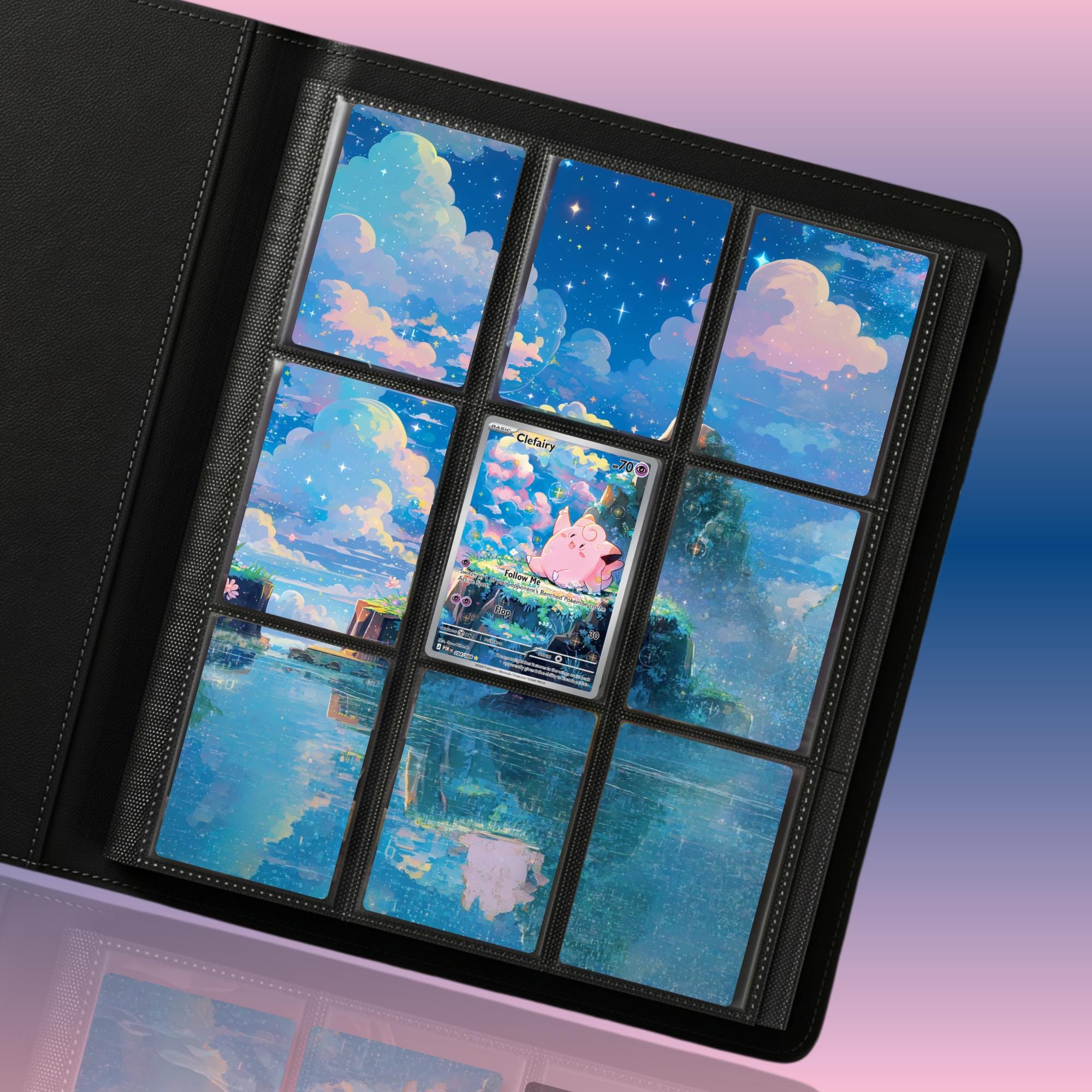 Clefairy extended binder artwork displayed in a 9 pocket Pokémon binder.