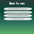 How to use instructions for printable Psyduck extended binder art, showing steps for downloading, printing, cutting and inserting the artwork to your binder.